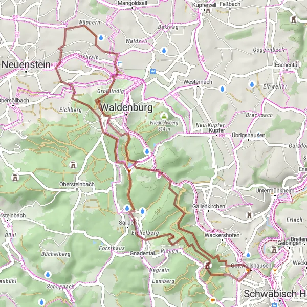 Karten-Miniaturansicht der Radinspiration "Gravel-Tour zur Burg Rinnen" in Stuttgart, Germany. Erstellt vom Tarmacs.app-Routenplaner für Radtouren