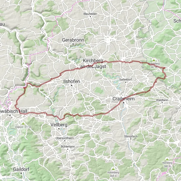 Karten-Miniaturansicht der Radinspiration "Gravel-Tour zum Schloss Hornberg" in Stuttgart, Germany. Erstellt vom Tarmacs.app-Routenplaner für Radtouren