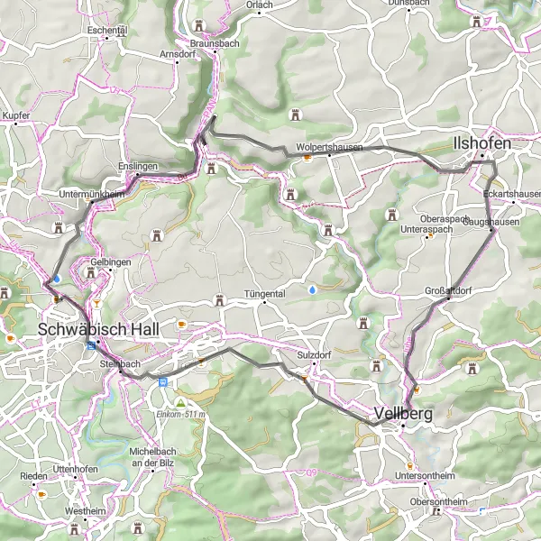 Karten-Miniaturansicht der Radinspiration "Road-Tour nach Steinbach" in Stuttgart, Germany. Erstellt vom Tarmacs.app-Routenplaner für Radtouren