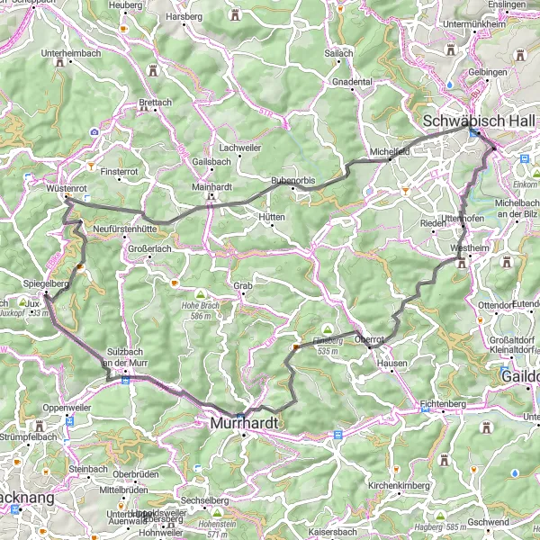 Karten-Miniaturansicht der Radinspiration "Panorama-Tour durch Schwäbisch Hall" in Stuttgart, Germany. Erstellt vom Tarmacs.app-Routenplaner für Radtouren