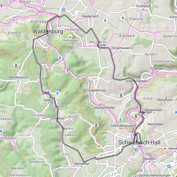 Karten-Miniaturansicht der Radinspiration "Genussvolle Fahrradtour durch Schwäbisch Hall" in Stuttgart, Germany. Erstellt vom Tarmacs.app-Routenplaner für Radtouren
