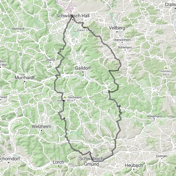 Karten-Miniaturansicht der Radinspiration "Hohenloher Hügelland Erlebnis" in Stuttgart, Germany. Erstellt vom Tarmacs.app-Routenplaner für Radtouren