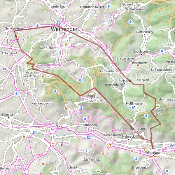 Map miniature of "Buoch to Winnenden" cycling inspiration in Stuttgart, Germany. Generated by Tarmacs.app cycling route planner
