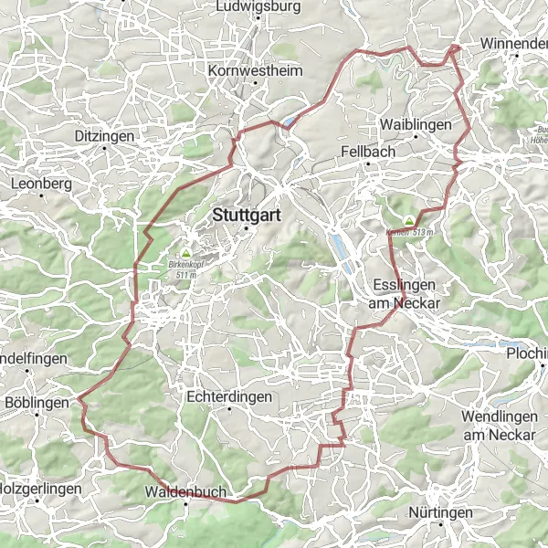 Karten-Miniaturansicht der Radinspiration "Extended Gravel-Tour um Stuttgart" in Stuttgart, Germany. Erstellt vom Tarmacs.app-Routenplaner für Radtouren