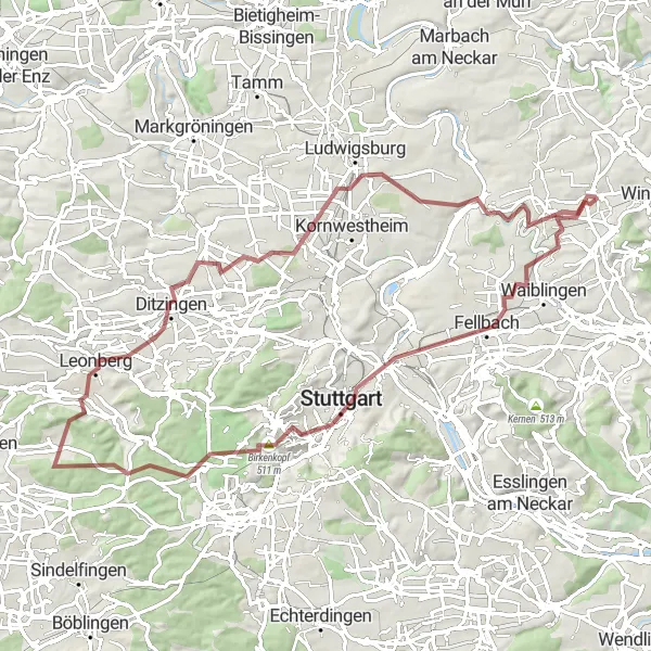 Map miniature of "Gravel Ride through Schwaikheim and Surroundings" cycling inspiration in Stuttgart, Germany. Generated by Tarmacs.app cycling route planner