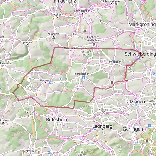 Map miniature of "Schwieberdingen Gravel Loop" cycling inspiration in Stuttgart, Germany. Generated by Tarmacs.app cycling route planner