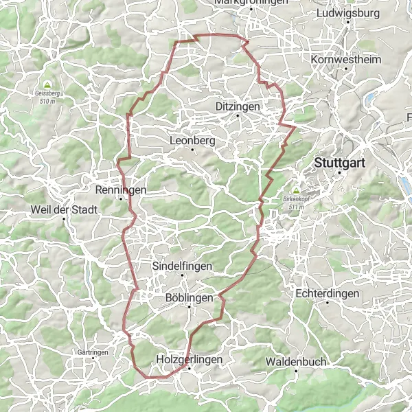 Karten-Miniaturansicht der Radinspiration "Rauher Kapf Rundweg" in Stuttgart, Germany. Erstellt vom Tarmacs.app-Routenplaner für Radtouren