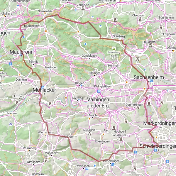 Map miniature of "Hemmingen to Siegfriedsfelsen Route" cycling inspiration in Stuttgart, Germany. Generated by Tarmacs.app cycling route planner