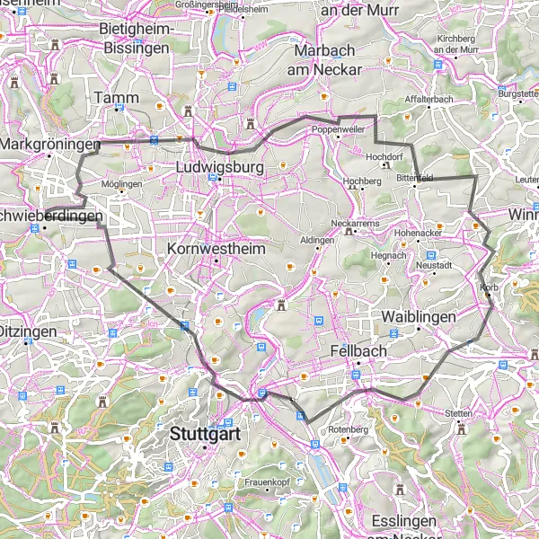 Map miniature of "Cultural Cycling Tour" cycling inspiration in Stuttgart, Germany. Generated by Tarmacs.app cycling route planner