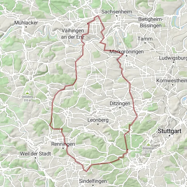 Karten-Miniaturansicht der Radinspiration "Naturschönheiten entlang der Straße" in Stuttgart, Germany. Erstellt vom Tarmacs.app-Routenplaner für Radtouren