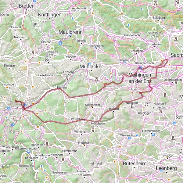 Karten-Miniaturansicht der Radinspiration "Abenteuerliche Schottertour durch die Natur um Sersheim" in Stuttgart, Germany. Erstellt vom Tarmacs.app-Routenplaner für Radtouren