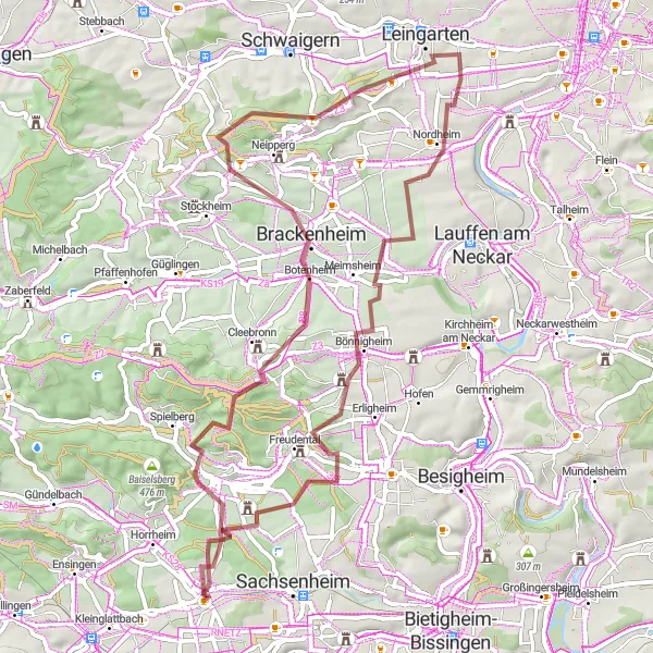 Karten-Miniaturansicht der Radinspiration "Panorama-Tour durch das Zabergäu" in Stuttgart, Germany. Erstellt vom Tarmacs.app-Routenplaner für Radtouren