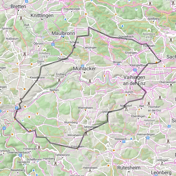 Karten-Miniaturansicht der Radinspiration "Historische Rundtour durchs Enztal" in Stuttgart, Germany. Erstellt vom Tarmacs.app-Routenplaner für Radtouren
