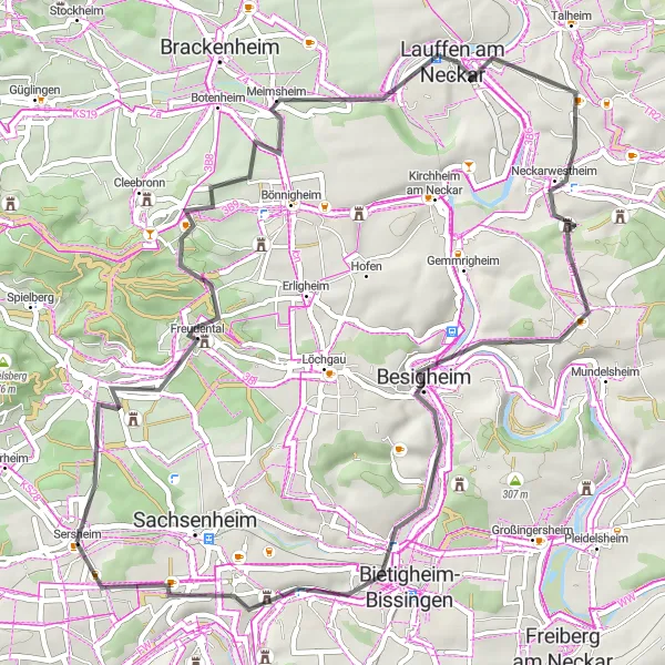Karten-Miniaturansicht der Radinspiration "Kulturelle Entdeckungstour rund um Sersheim" in Stuttgart, Germany. Erstellt vom Tarmacs.app-Routenplaner für Radtouren