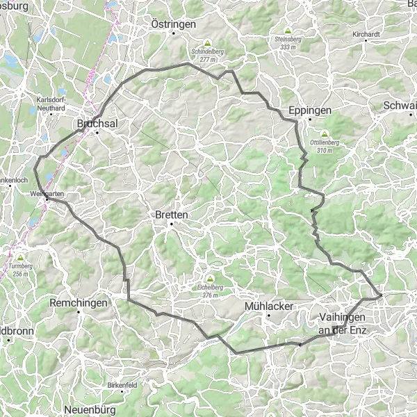 Karten-Miniaturansicht der Radinspiration "Radtour von Sersheim nach Horrheim" in Stuttgart, Germany. Erstellt vom Tarmacs.app-Routenplaner für Radtouren