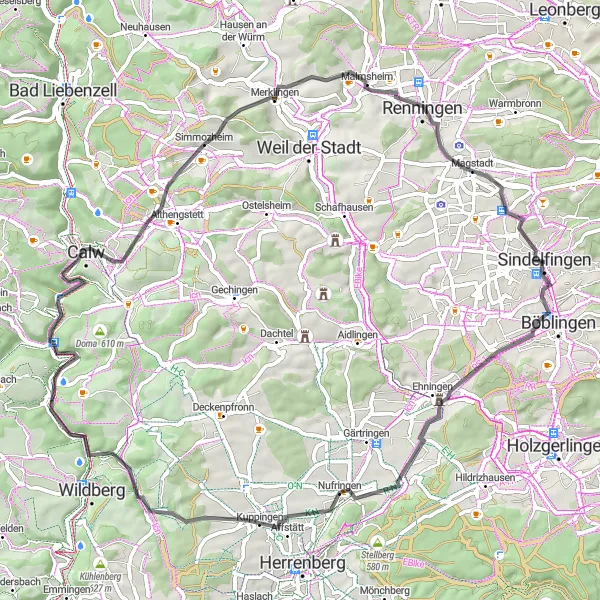 Map miniature of "Magstadt Loop" cycling inspiration in Stuttgart, Germany. Generated by Tarmacs.app cycling route planner