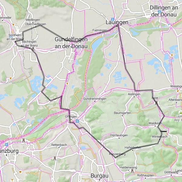 Karten-Miniaturansicht der Radinspiration "Historische Tour nach Bächingen" in Stuttgart, Germany. Erstellt vom Tarmacs.app-Routenplaner für Radtouren