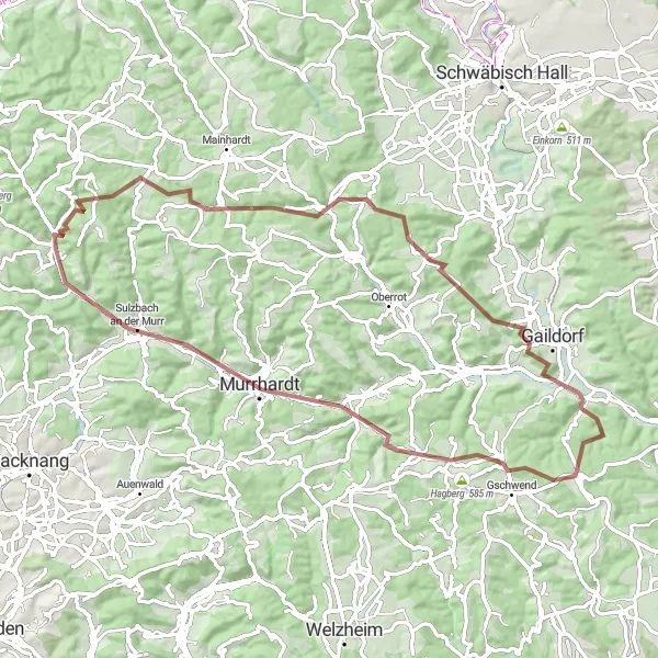 Karten-Miniaturansicht der Radinspiration "Gravel-Tour Gschwend Loop" in Stuttgart, Germany. Erstellt vom Tarmacs.app-Routenplaner für Radtouren