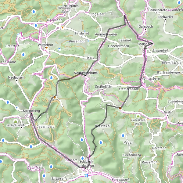 Karten-Miniaturansicht der Radinspiration "Rundfahrt durch Spiegelberg und Umgebung" in Stuttgart, Germany. Erstellt vom Tarmacs.app-Routenplaner für Radtouren
