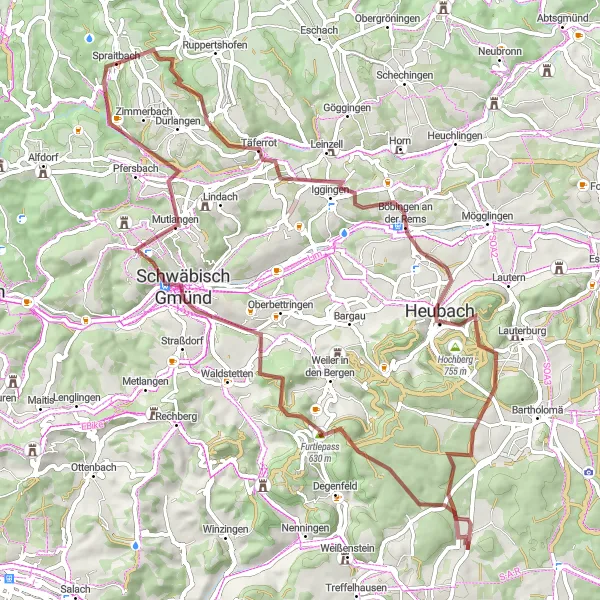 Karten-Miniaturansicht der Radinspiration "Gravel-Tour durch idyllische Landschaften" in Stuttgart, Germany. Erstellt vom Tarmacs.app-Routenplaner für Radtouren