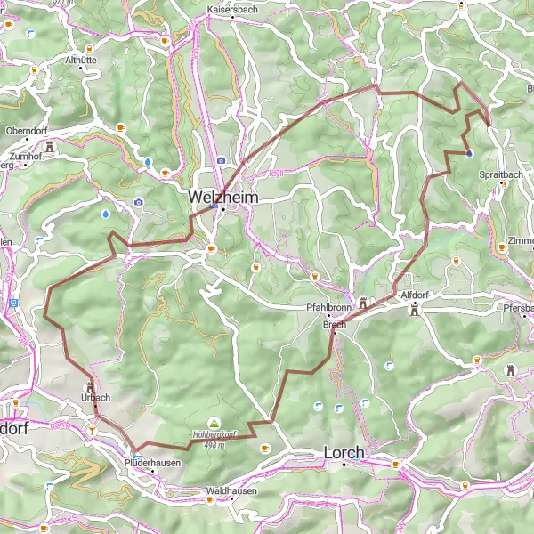Karten-Miniaturansicht der Radinspiration "Die Vordersteinenberg Entdeckerstour" in Stuttgart, Germany. Erstellt vom Tarmacs.app-Routenplaner für Radtouren