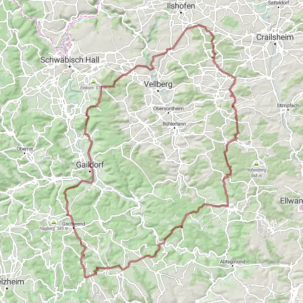 Karten-Miniaturansicht der Radinspiration "Gschwend und Michelbach Gravel Tour" in Stuttgart, Germany. Erstellt vom Tarmacs.app-Routenplaner für Radtouren