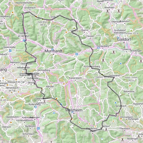 Karten-Miniaturansicht der Radinspiration "Herausfordernde Road-Tour durch hügeliges Terrain" in Stuttgart, Germany. Erstellt vom Tarmacs.app-Routenplaner für Radtouren