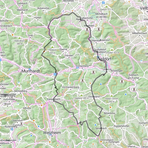 Karten-Miniaturansicht der Radinspiration "Die Kaisersbach Rundtour" in Stuttgart, Germany. Erstellt vom Tarmacs.app-Routenplaner für Radtouren
