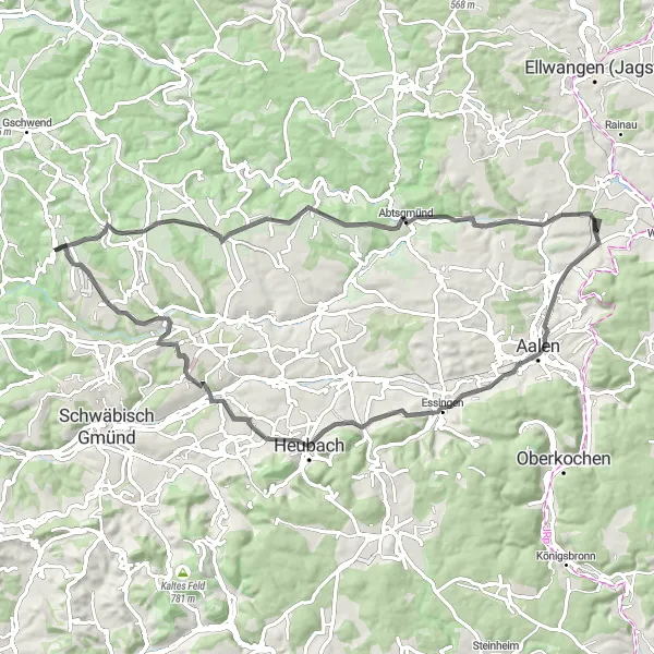 Karten-Miniaturansicht der Radinspiration "Ruppertshofen und Rosenstein Road Tour" in Stuttgart, Germany. Erstellt vom Tarmacs.app-Routenplaner für Radtouren