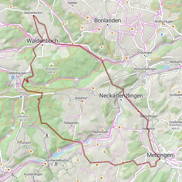 Karten-Miniaturansicht der Radinspiration "Panorama-Tour um Steinenbronn" in Stuttgart, Germany. Erstellt vom Tarmacs.app-Routenplaner für Radtouren