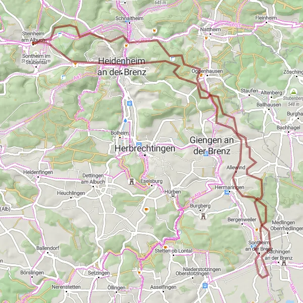 Karten-Miniaturansicht der Radinspiration "Gravel-Abenteuer rund um Steinheim am Albuch" in Stuttgart, Germany. Erstellt vom Tarmacs.app-Routenplaner für Radtouren