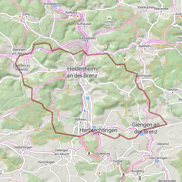 Karten-Miniaturansicht der Radinspiration "Erlebnisreiche Gravelstrecke um Steinheim" in Stuttgart, Germany. Erstellt vom Tarmacs.app-Routenplaner für Radtouren