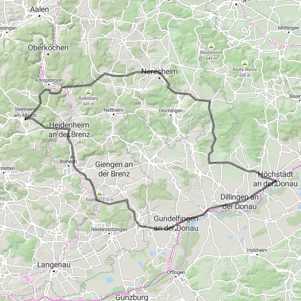 Karten-Miniaturansicht der Radinspiration "Zwischen Steinheim und Lauingen" in Stuttgart, Germany. Erstellt vom Tarmacs.app-Routenplaner für Radtouren