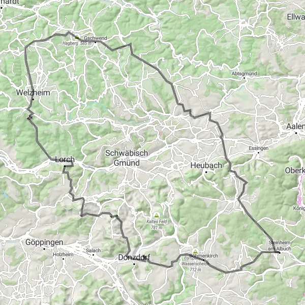 Karten-Miniaturansicht der Radinspiration "Abwechslungsreiche Roadtour nach Lorch" in Stuttgart, Germany. Erstellt vom Tarmacs.app-Routenplaner für Radtouren