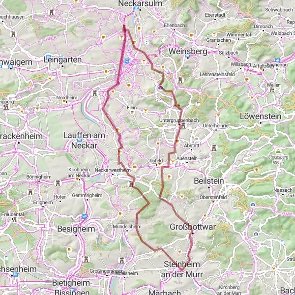 Karten-Miniaturansicht der Radinspiration "Gravel-Abenteuer rund um Großbottwar" in Stuttgart, Germany. Erstellt vom Tarmacs.app-Routenplaner für Radtouren