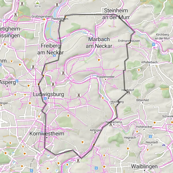 Karten-Miniaturansicht der Radinspiration "Rund um Ludwigsburg und Fellbach" in Stuttgart, Germany. Erstellt vom Tarmacs.app-Routenplaner für Radtouren