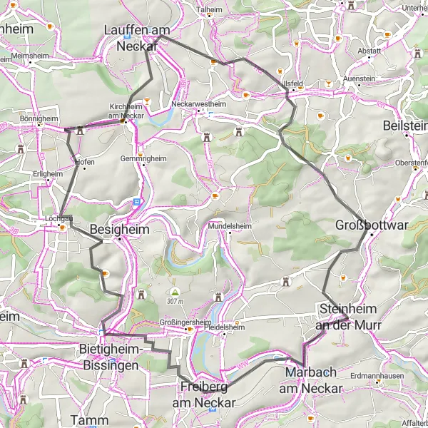 Karten-Miniaturansicht der Radinspiration "Durch die Weinberge nach Lauffen" in Stuttgart, Germany. Erstellt vom Tarmacs.app-Routenplaner für Radtouren