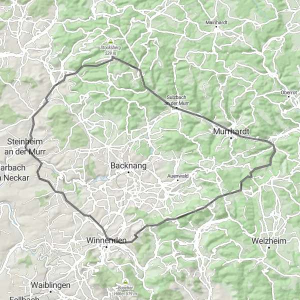 Karten-Miniaturansicht der Radinspiration "Entspannte Fahrt durch Althütte" in Stuttgart, Germany. Erstellt vom Tarmacs.app-Routenplaner für Radtouren