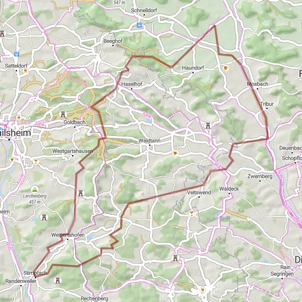 Map miniature of "Scenic Gravel Route" cycling inspiration in Stuttgart, Germany. Generated by Tarmacs.app cycling route planner