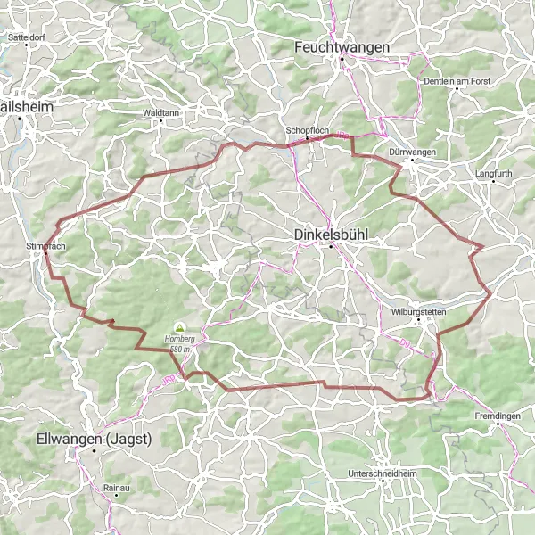Map miniature of "Stimpfach Loop via Hirschberg and Aidelsberg" cycling inspiration in Stuttgart, Germany. Generated by Tarmacs.app cycling route planner