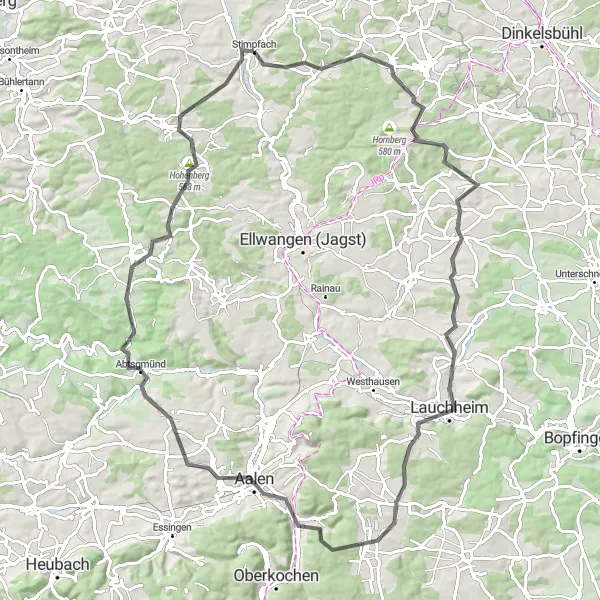 Map miniature of "Aalen Adventure" cycling inspiration in Stuttgart, Germany. Generated by Tarmacs.app cycling route planner