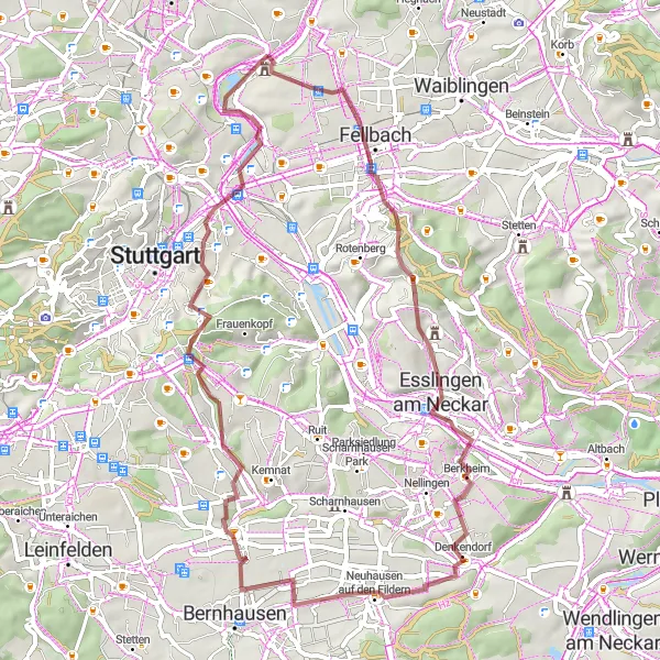 Karten-Miniaturansicht der Radinspiration "Gravelabenteuer am Götzenberg" in Stuttgart, Germany. Erstellt vom Tarmacs.app-Routenplaner für Radtouren