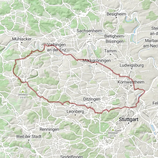 Karten-Miniaturansicht der Radinspiration "Gravel-Rundkurs um Stuttgart: Moser Villa und Engelburg" in Stuttgart, Germany. Erstellt vom Tarmacs.app-Routenplaner für Radtouren