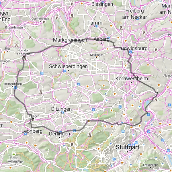 Map miniature of "Cultural Heritage and Natural Splendors" cycling inspiration in Stuttgart, Germany. Generated by Tarmacs.app cycling route planner