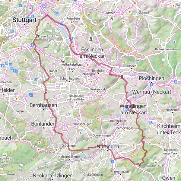 Karten-Miniaturansicht der Radinspiration "Gravel-Challenge rund um Stuttgart" in Stuttgart, Germany. Erstellt vom Tarmacs.app-Routenplaner für Radtouren