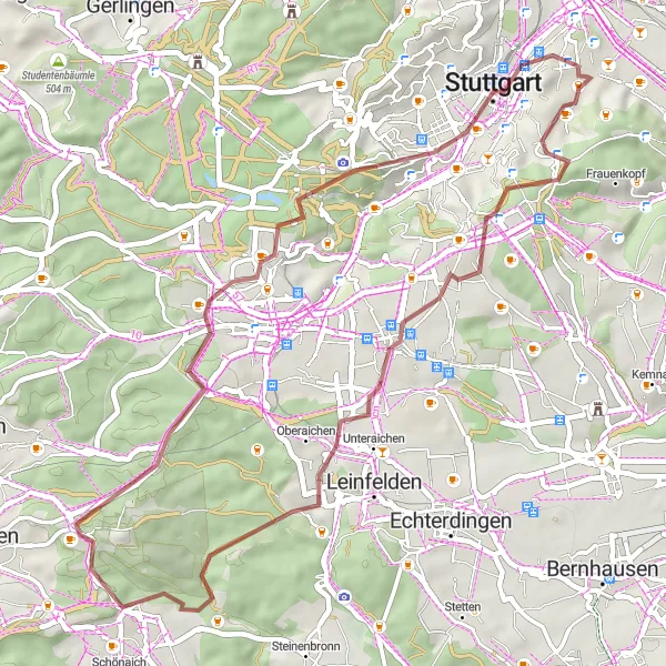 Map miniature of "Scenic Gravel Ride through Stuttgart" cycling inspiration in Stuttgart, Germany. Generated by Tarmacs.app cycling route planner