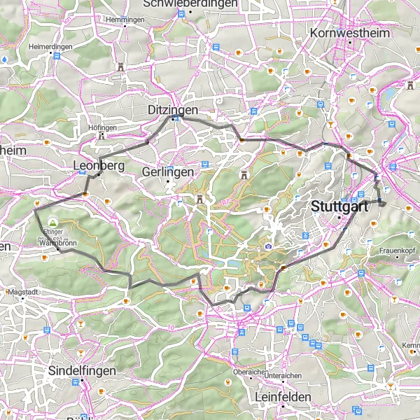 Map miniature of "Road Cycling Beauty" cycling inspiration in Stuttgart, Germany. Generated by Tarmacs.app cycling route planner