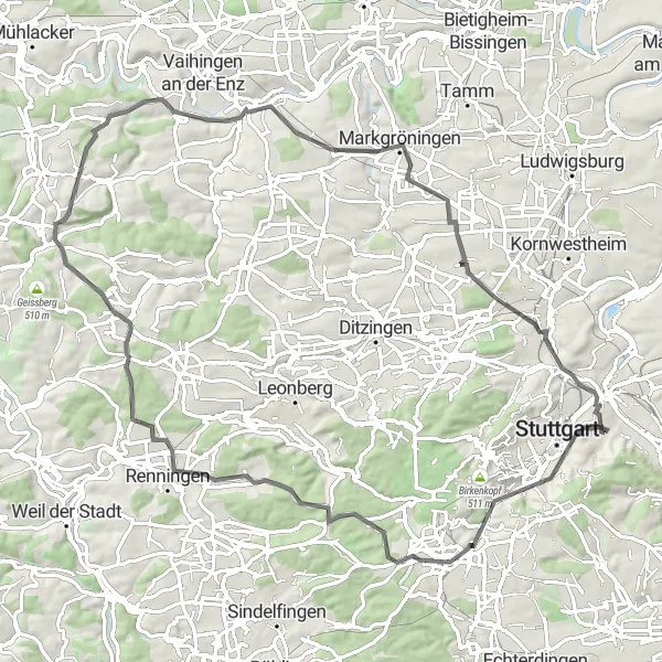 Karten-Miniaturansicht der Radinspiration "Panoramablicke um Stuttgart" in Stuttgart, Germany. Erstellt vom Tarmacs.app-Routenplaner für Radtouren