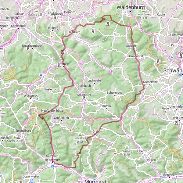 Map miniature of "Discovering Maienfels and Altgabelstein" cycling inspiration in Stuttgart, Germany. Generated by Tarmacs.app cycling route planner