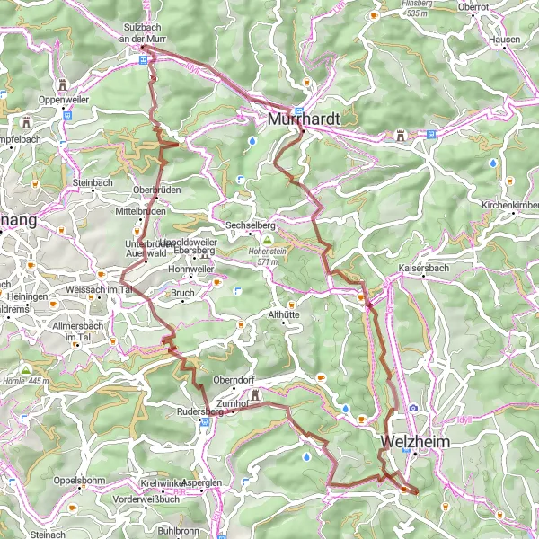 Map miniature of "Murrhardt Gravel Adventure" cycling inspiration in Stuttgart, Germany. Generated by Tarmacs.app cycling route planner
